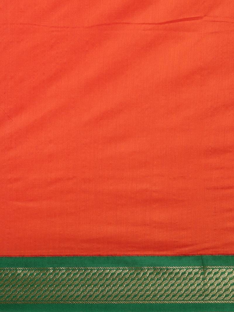 CLASSICATE from the house of The Chennai Silks Orange Kalyani Polycotton Saree With Running Blouse