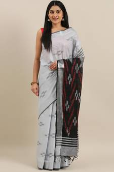 CLASSICATE from the house of The Chennai Silks  Silver Ikat Design Pure Linen Saree With Running Blouse