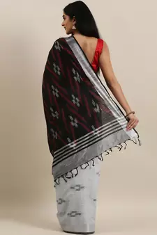 CLASSICATE from the house of The Chennai Silks  Silver Ikat Design Pure Linen Saree With Running Blouse