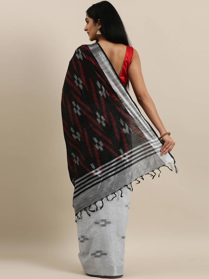 CLASSICATE from the house of The Chennai Silks  Silver Ikat Design Pure Linen Saree With Running Blouse