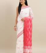 CLASSICATE from the house of The Chennai Silks Off-White Ikat Design Pure Linen Saree With Running Blouse