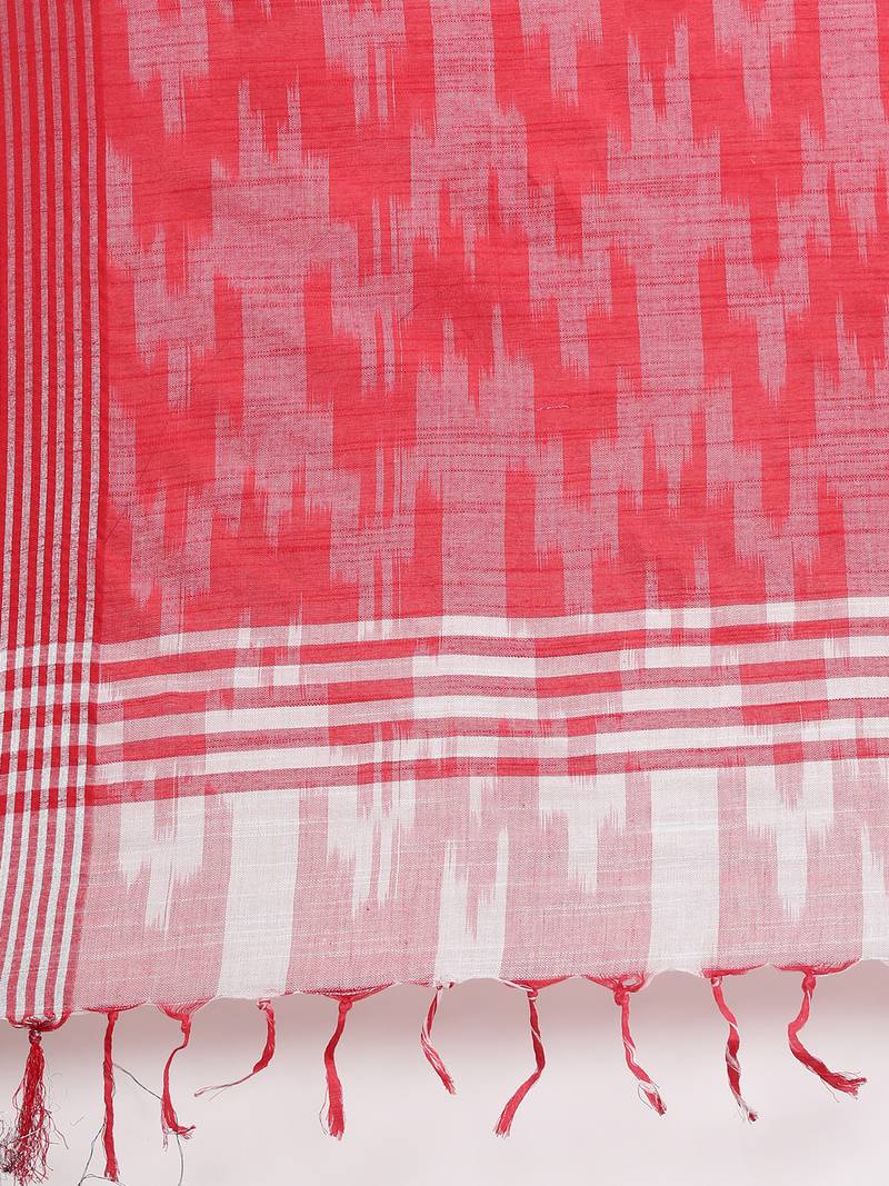 CLASSICATE from the house of The Chennai Silks Off-White Ikat Design Pure Linen Saree With Running Blouse