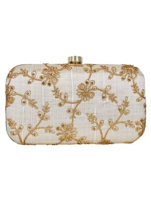 Worthyy Enterprises Tulle Embroidered Faux Silk Clutch Natural & Multi (Combo Pack  2) 3