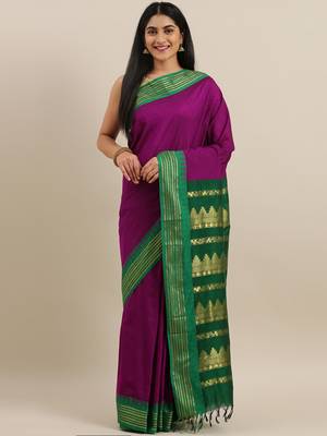 CLASSICATE from the house of The Chennai Silks Violet Kalyani Polycotton Saree With Running Blouse 1