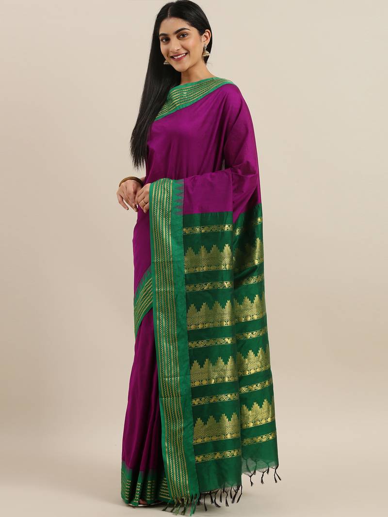 CLASSICATE from the house of The Chennai Silks Violet Kalyani Polycotton Saree With Running Blouse
