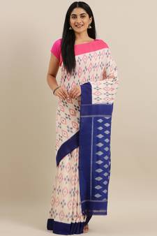 CLASSICATE from the house of The Chennai Silks Off-White Ikat Pochampally Pure Cotton Saree With Running Blouse