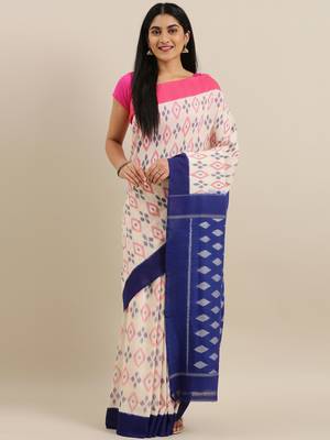 CLASSICATE from the house of The Chennai Silks Off-White Ikat Pochampally Pure Cotton Saree With Running Blouse 1