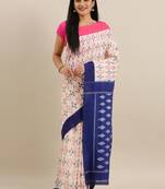 CLASSICATE from the house of The Chennai Silks Off-White Ikat Pochampally Pure Cotton Saree With Running Blouse