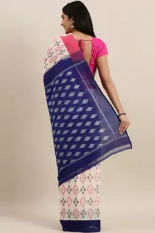 CLASSICATE from the house of The Chennai Silks Off-White Ikat Pochampally Pure Cotton Saree With Running Blouse