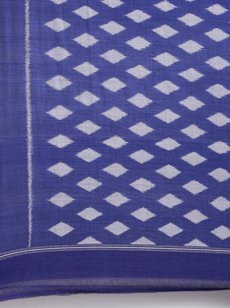 CLASSICATE from the house of The Chennai Silks Off-White Ikat Pochampally Pure Cotton Saree With Running Blouse