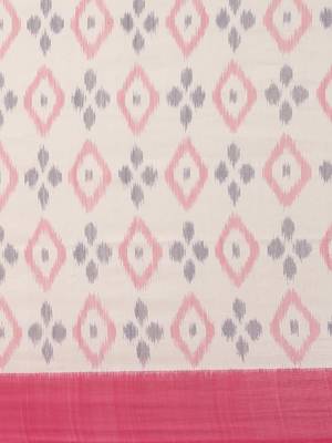 CLASSICATE from the house of The Chennai Silks Off-White Ikat Pochampally Pure Cotton Saree With Running Blouse 5