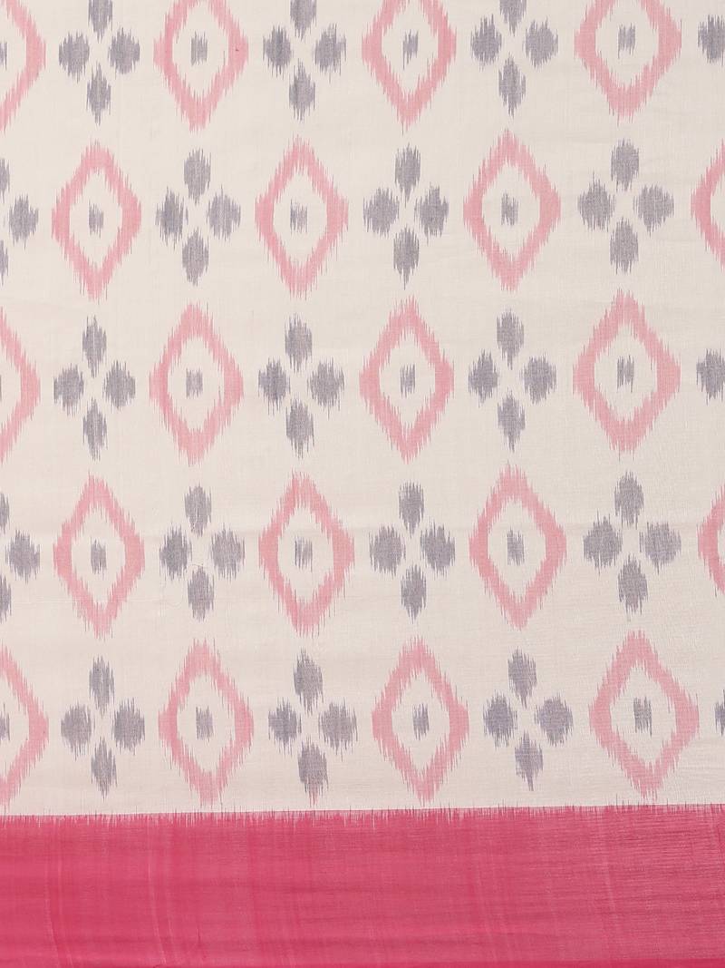 CLASSICATE from the house of The Chennai Silks Off-White Ikat Pochampally Pure Cotton Saree With Running Blouse