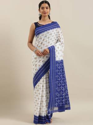 CLASSICATE from the house of The Chennai Silks Off-White Ikat Pochampally Pure Cotton Saree With Running Blouse 1