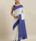 CLASSICATE from the house of The Chennai Silks Off-White Ikat Pochampally Pure Cotton Saree With Running Blouse