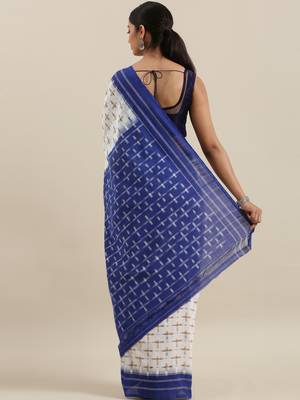 CLASSICATE from the house of The Chennai Silks Off-White Ikat Pochampally Pure Cotton Saree With Running Blouse 3