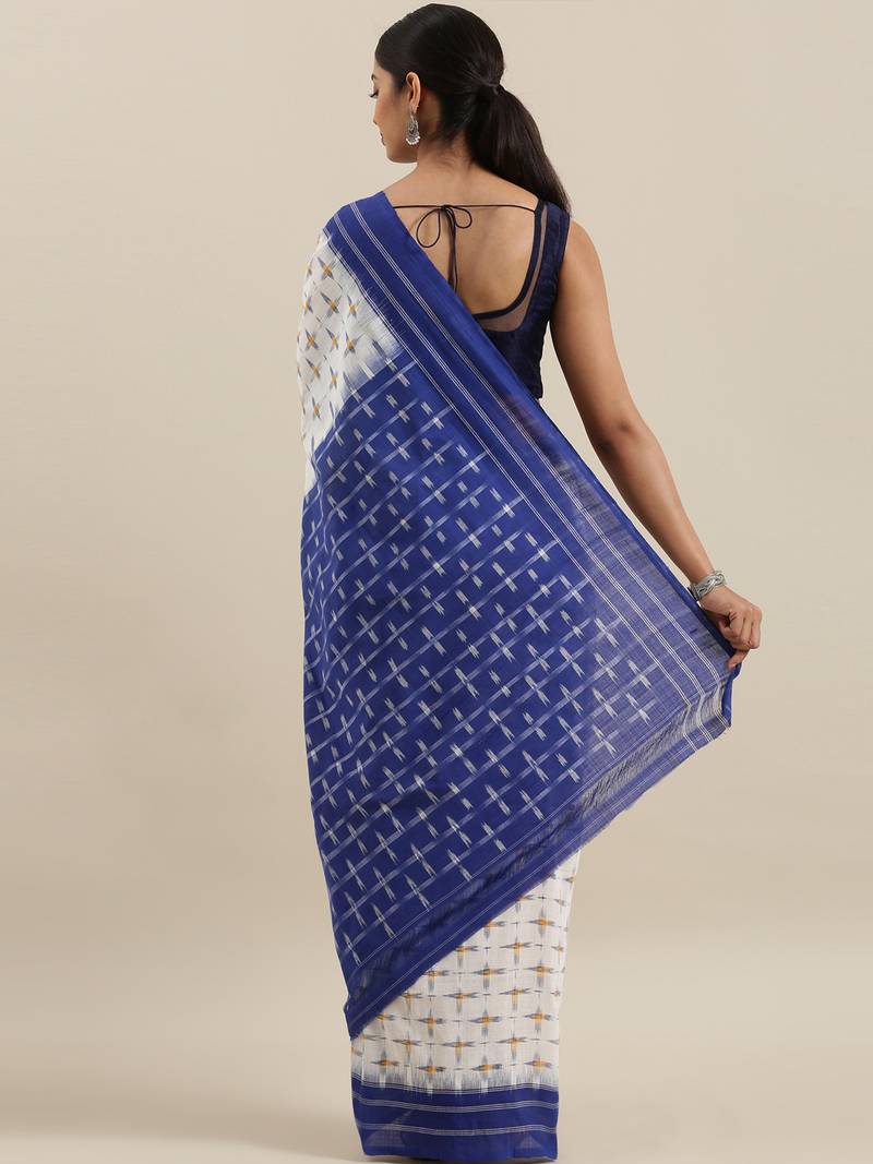 CLASSICATE from the house of The Chennai Silks Off-White Ikat Pochampally Pure Cotton Saree With Running Blouse