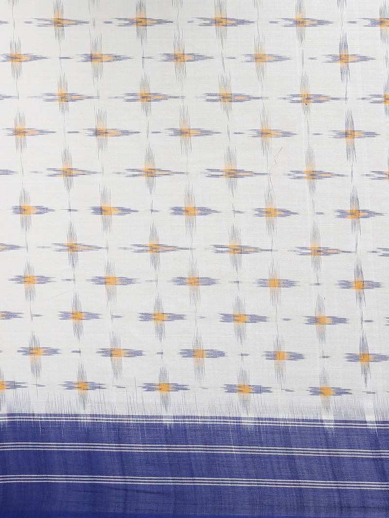 CLASSICATE from the house of The Chennai Silks Off-White Ikat Pochampally Pure Cotton Saree With Running Blouse