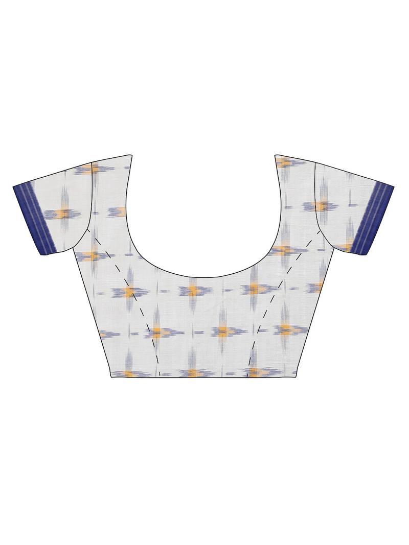 CLASSICATE from the house of The Chennai Silks Off-White Ikat Pochampally Pure Cotton Saree With Running Blouse