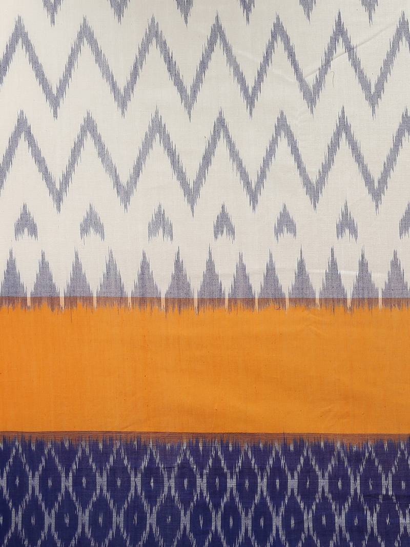 CLASSICATE from the house of The Chennai Silks Off-White Ikat Pochampally Pure Cotton Saree With Running Blouse