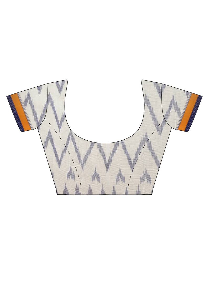 CLASSICATE from the house of The Chennai Silks Off-White Ikat Pochampally Pure Cotton Saree With Running Blouse