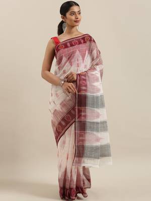 CLASSICATE from the house of The Chennai Silks Off-White Ikat Pochampally Pure Cotton Saree With Running Blouse 1