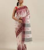 CLASSICATE from the house of The Chennai Silks Off-White Ikat Pochampally Pure Cotton Saree With Running Blouse
