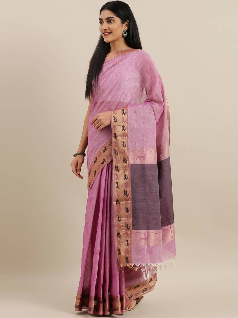 CLASSICATE from the house of The Chennai Silks Purple Coimbatore Pure Cotton Saree With Running Blouse