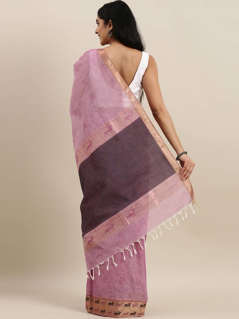 CLASSICATE from the house of The Chennai Silks Purple Coimbatore Pure Cotton Saree With Running Blouse