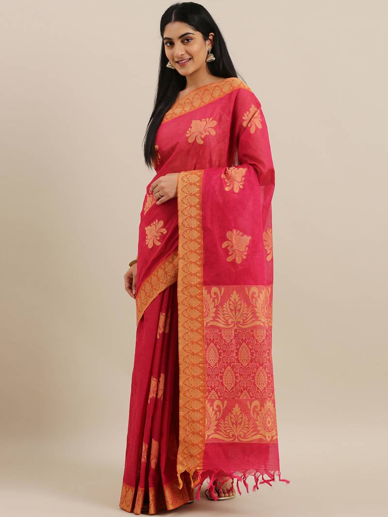 CLASSICATE from the house of The Chennai Silks Red Coimbatore Pure Cotton Saree With Running Blouse