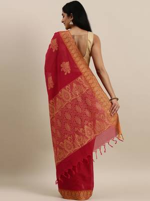 CLASSICATE from the house of The Chennai Silks Red Coimbatore Pure Cotton Saree With Running Blouse 3