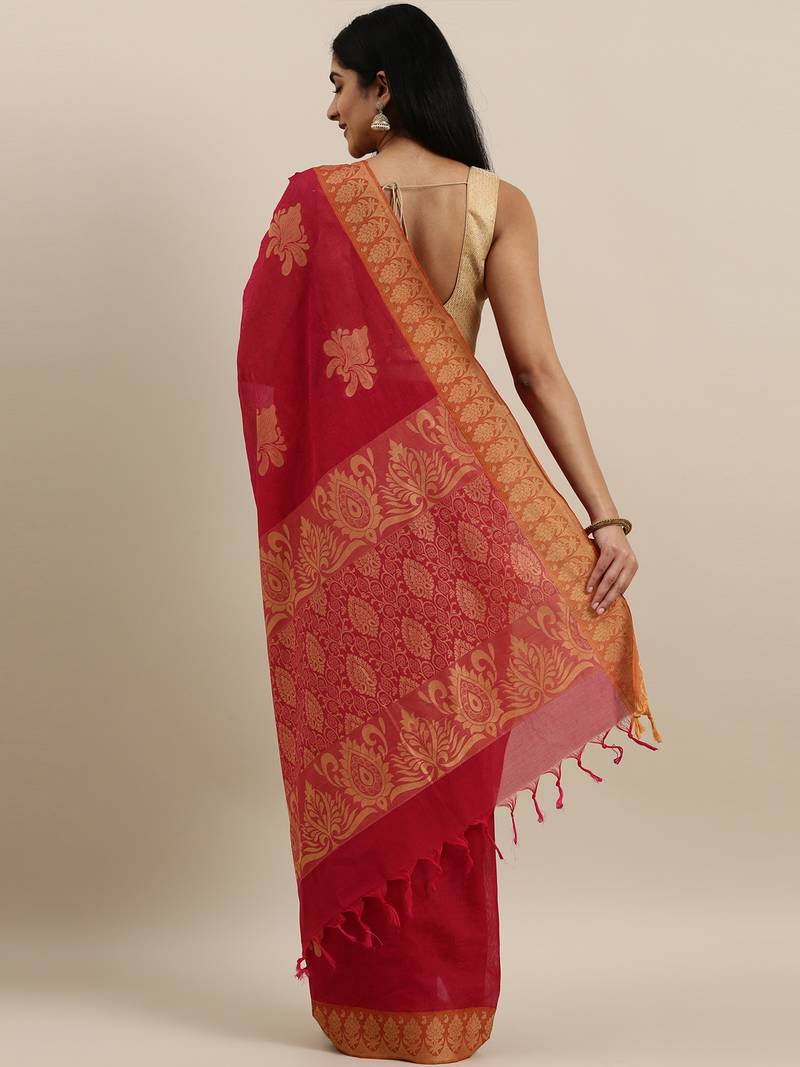 CLASSICATE from the house of The Chennai Silks Red Coimbatore Pure Cotton Saree With Running Blouse