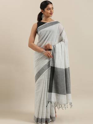 CLASSICATE from the house of The Chennai Silks Off-White Kanchi Pure Cotton Saree With Running Blouse 1