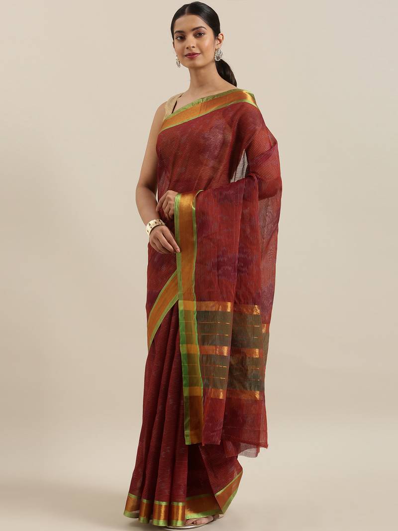 CLASSICATE from the house of The Chennai Silks Maroon Venkatagiri Pure Cotton Saree