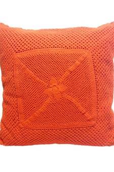 Crochet Patterned Orange Cushion Cover