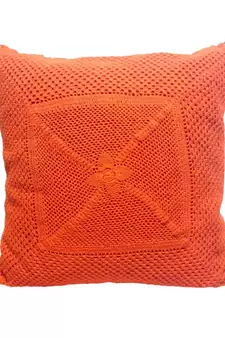 Crochet Patterned Orange Cushion Cover