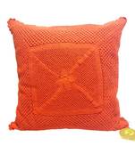 Crochet Patterned Orange Cushion Cover