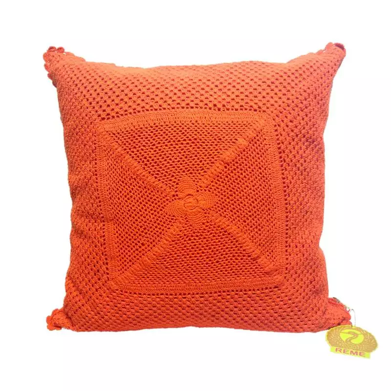 Crochet Patterned Orange Cushion Cover