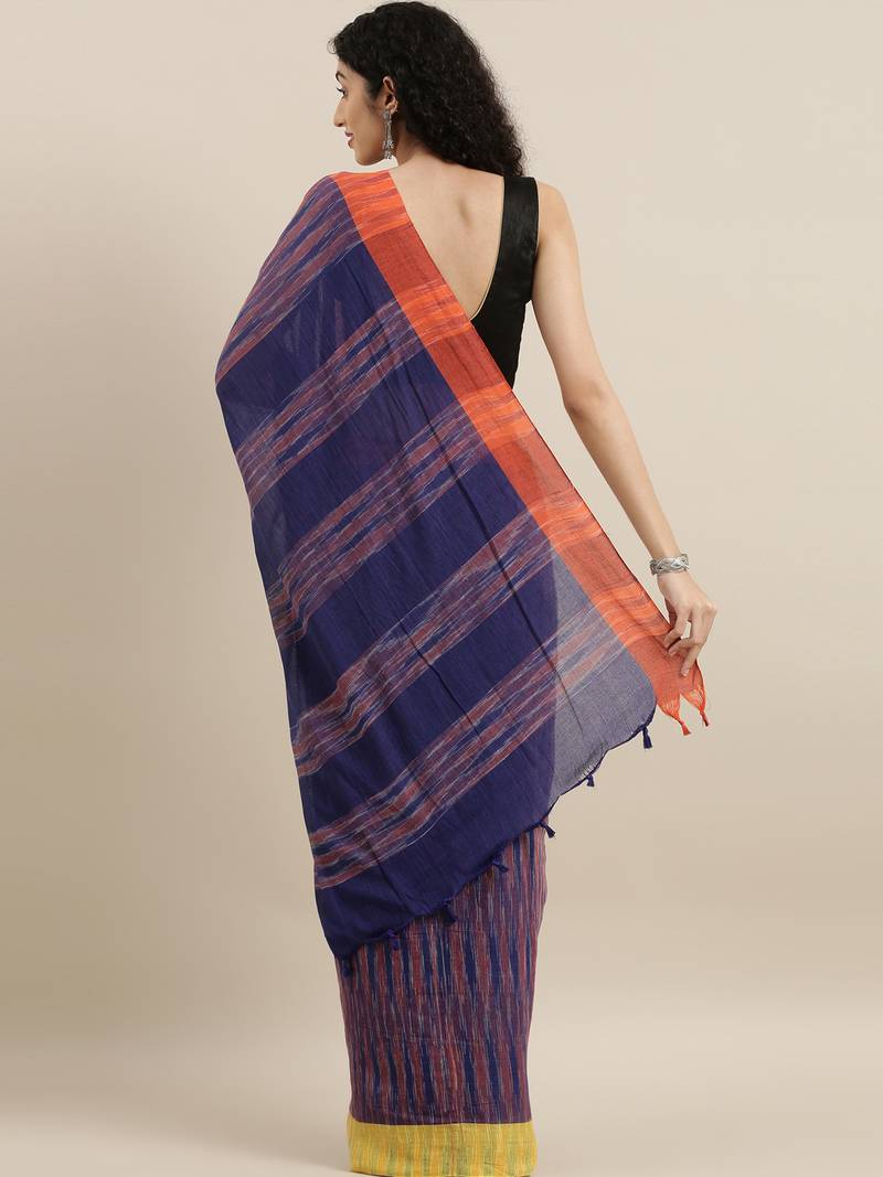 CLASSICATE from the house of The Chennai Silks Navy Blue Linen Blend Saree With Blouse