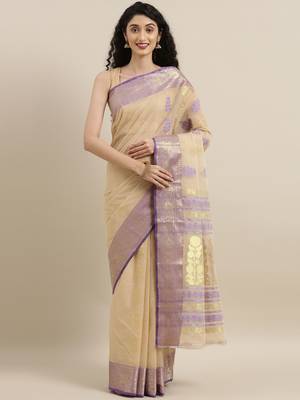 CLASSICATE from the house of The Chennai Silks Beige Bengal Tant Pure Cotton Saree Without Blouse 1