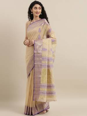 CLASSICATE from the house of The Chennai Silks Beige Bengal Tant Pure Cotton Saree Without Blouse 2