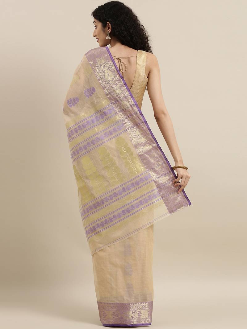 CLASSICATE from the house of The Chennai Silks Beige Bengal Tant Pure Cotton Saree Without Blouse