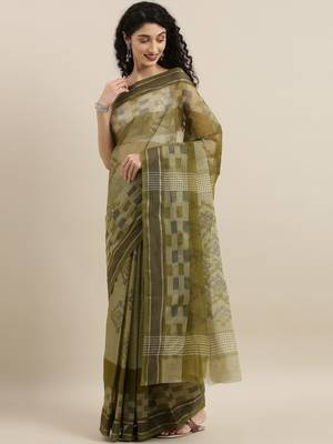 CLASSICATE from the house of The Chennai Silks Green Bengal Tant Pure Cotton Saree Without Blouse 2