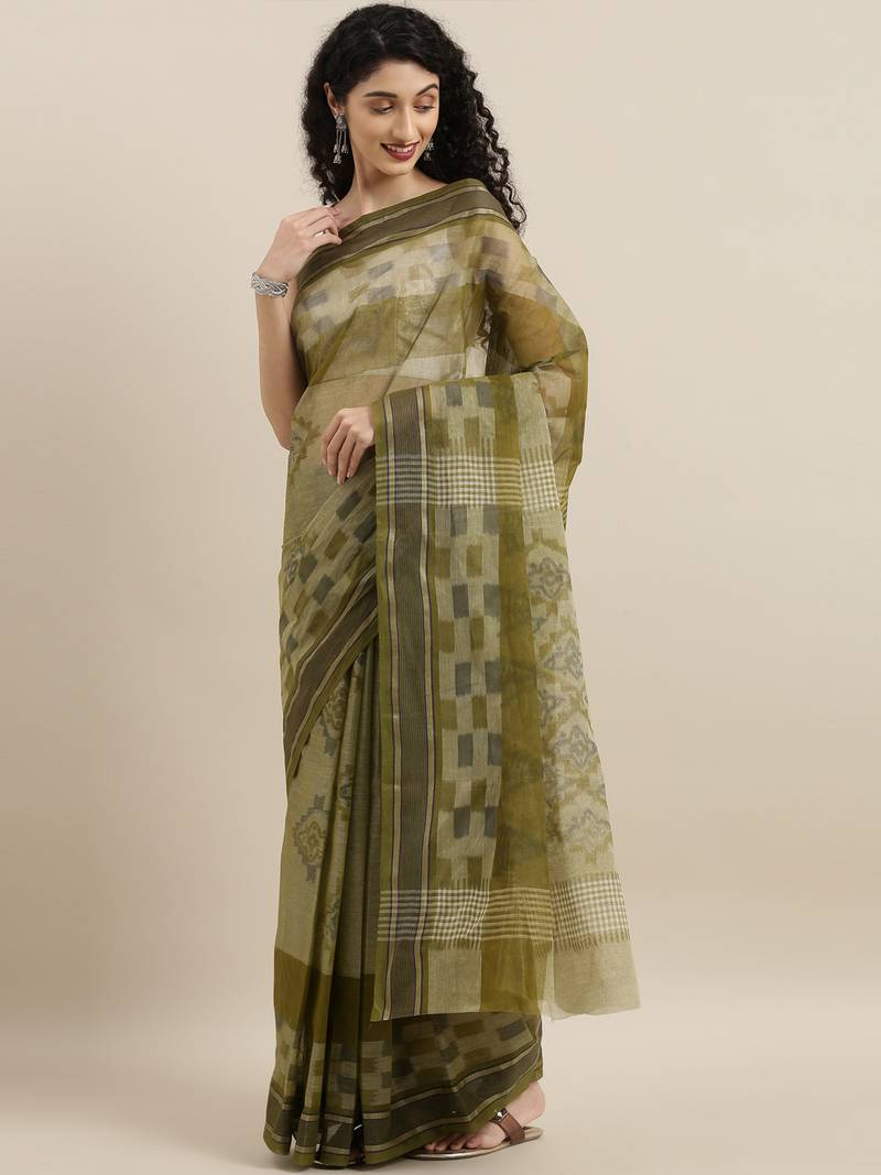 CLASSICATE from the house of The Chennai Silks Green Bengal Tant Pure Cotton Saree Without Blouse