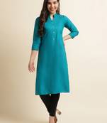 Rayon Solid Plain Straight Kurti (Turquoise)