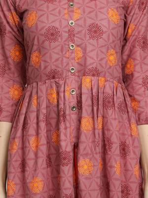 Pure Cotton Printed Flared & Front Slit Women Kurti (Magenta) 5
