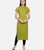 Rayon Polka Dots Printed Straight Women Kurti (Lime Green)
