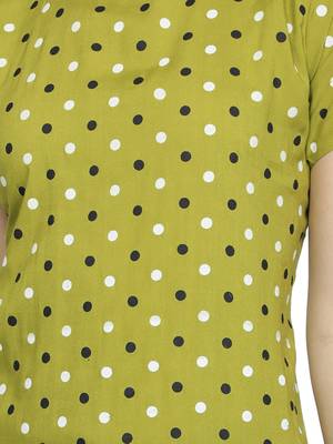 Rayon Polka Dots Printed Straight Women Kurti (Lime Green) 5