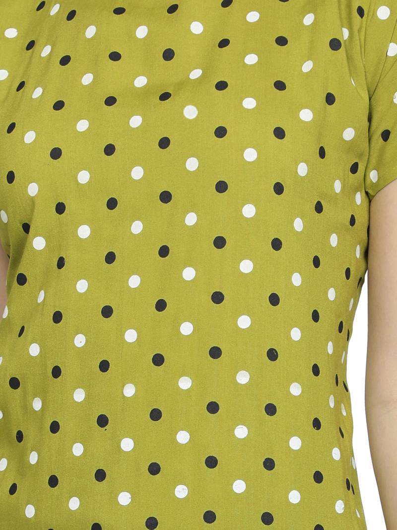 Rayon Polka Dots Printed Straight Women Kurti (Lime Green)