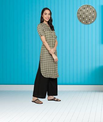 Rayon Polka Dots Printed Flared Women Kurti (Green) 3