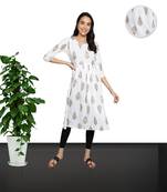 Gold Foil Printed Flared Rayon Women Kurti (White)